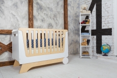 Ліжечко-трансформер IndigoWood Nova Kit 124,5x63,5cm white / natural wood (зі з'ємною спинкою, колесами та ящиком)